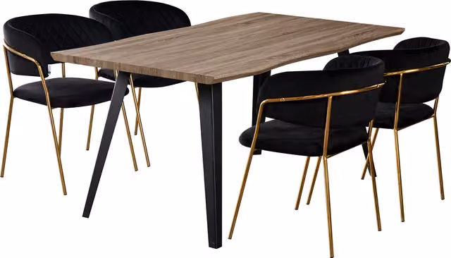 Atarah Rocco LUX Modern Rectangular Dining Set with Table and 4 Chairs in Black and Gold