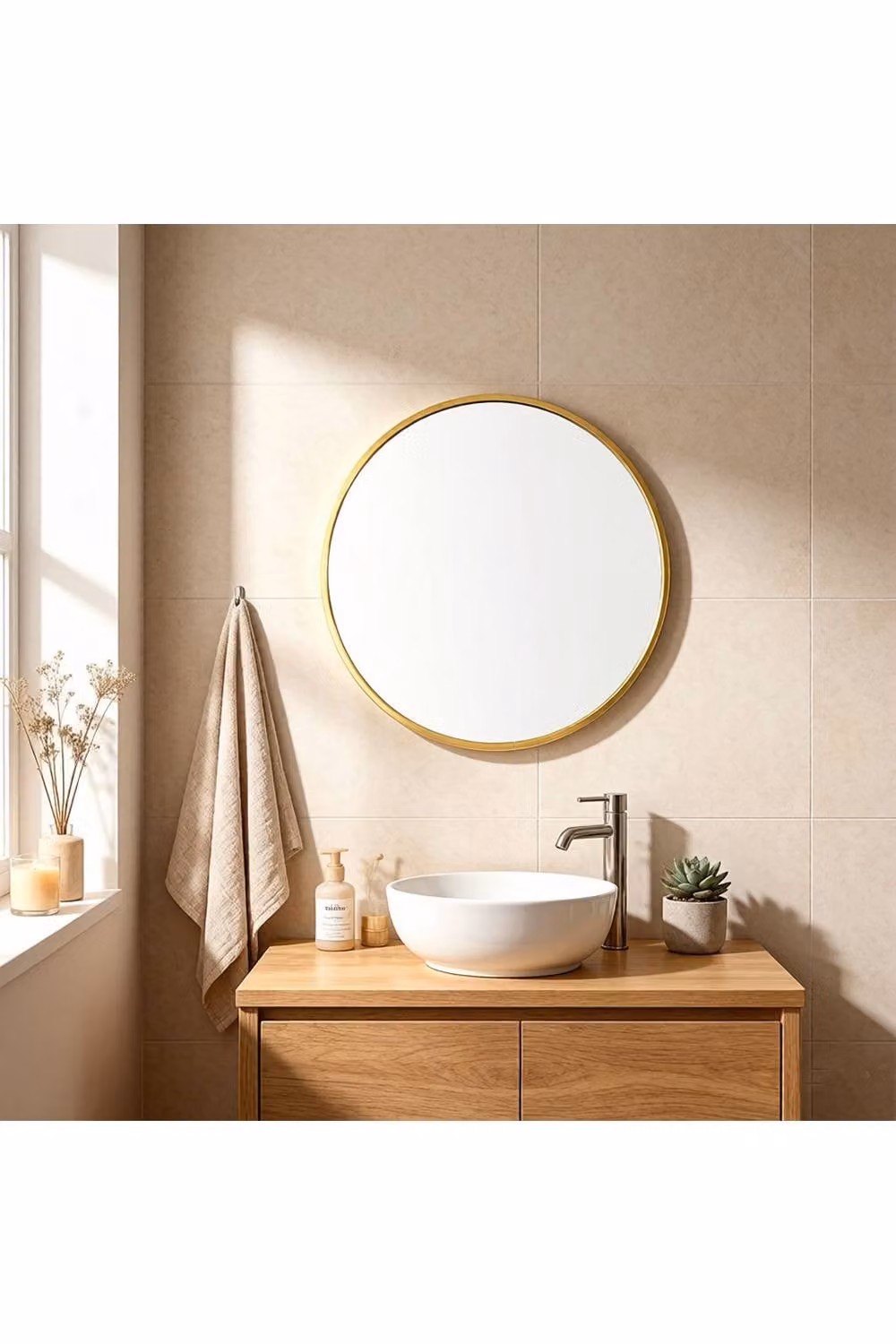 Garden Sanctuary Nordic Round Gold Metal Framed Wall Hanging Bathroom Mirror – 2