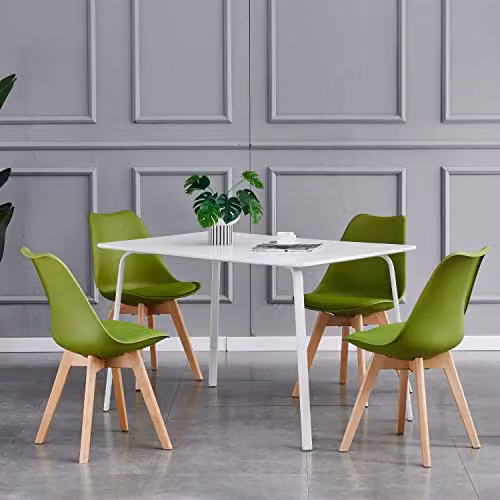 MCC Direct Set of 4 Eva Retro Dining Chairs with Wooden Legs and Padded Synthetic Leather Cushions, Green – 2