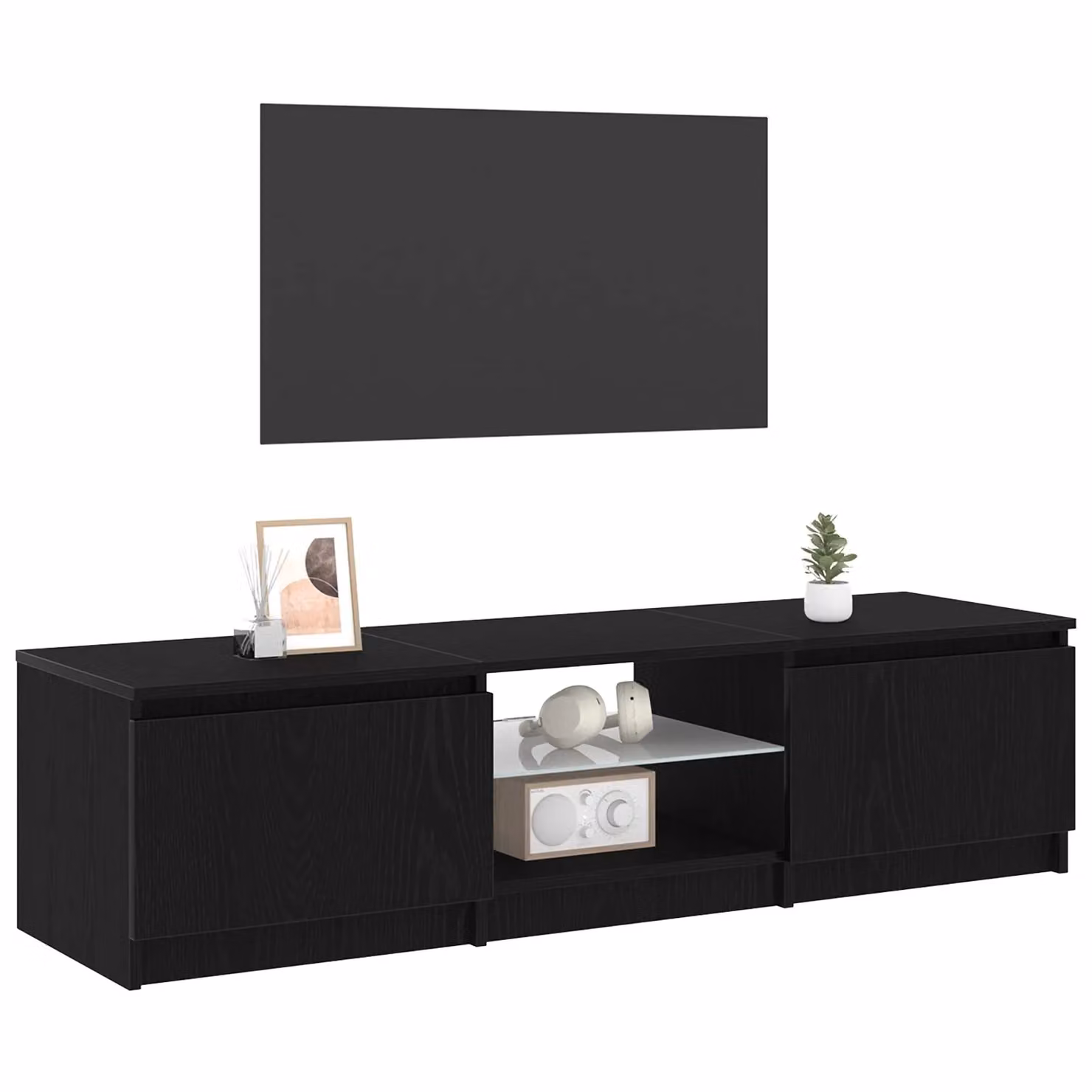 Berkfield Home Modern TV Cabinet with Integrated LED Lights in Black Oak, W/D/H: 140 x 40 x 35.5 cm – 3