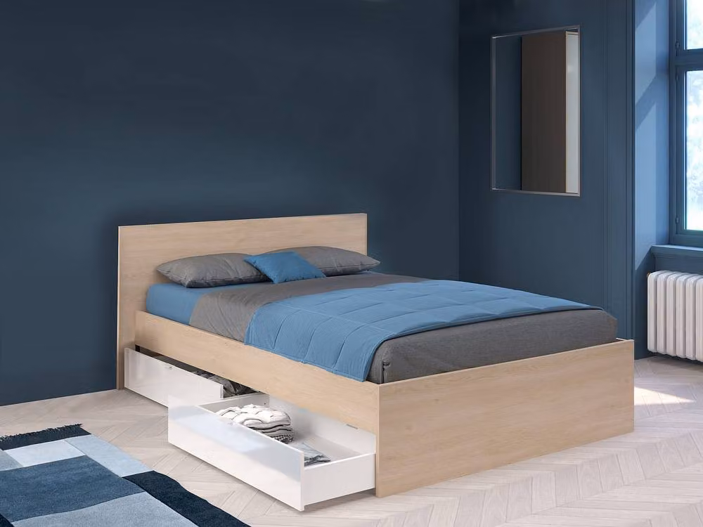 Velona Double Bed with 2 Drawers in White, W/D/H: 140 x 190 x 82.6 cm – 2