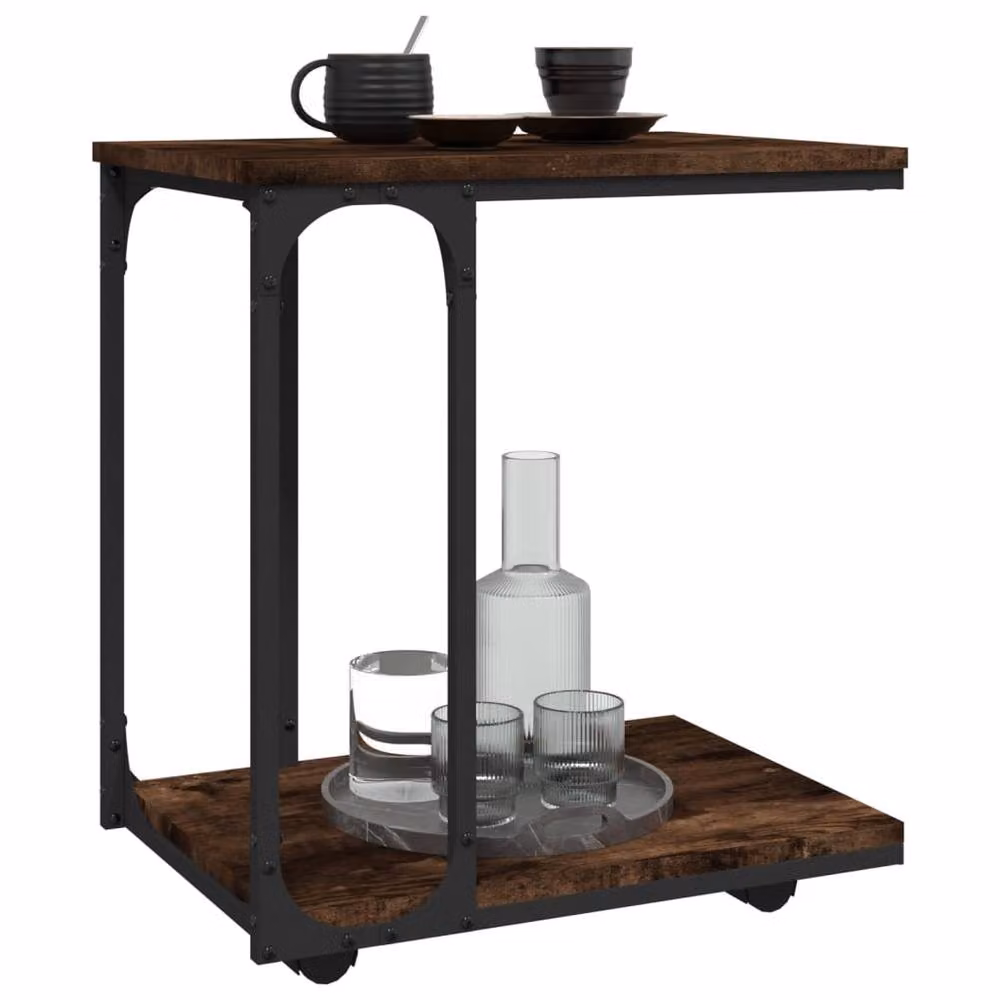 Berkfield Home Side Table with Wheels in Smoked Oak Brown, W: 50 cm, D: 35 cm, H: 55.5 cm – 3