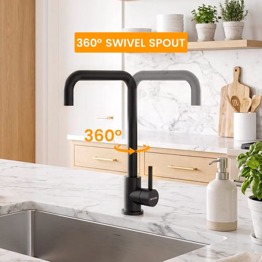 Blylund Stainless Steel L-Shaped Kitchen Mixer Tap with Single Lever and Swivel Spout in Matt Black – 2