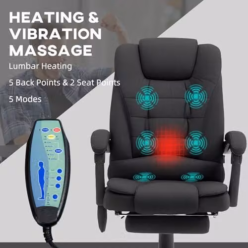 Vinsetto Heated 6-Point Vibration Massage Executive Office Chair with Footrest, Black, H 119 x W 70 x D 65 cm – 4