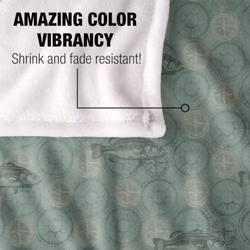 JQ Licensing Bass Fishing Compass Pattern Super Soft Fleece Throw Blanket, White, W/D/H: 152 x 127 cm – 3