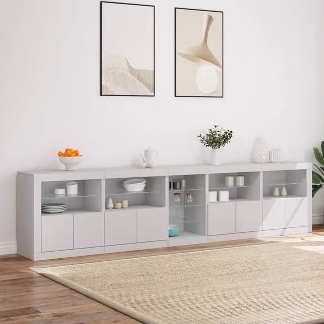 Berkfield Home Modern Glossy White Sideboard with Integrated LED Lights W: 283 cm, D: 37 cm, H: 67 cm – 1