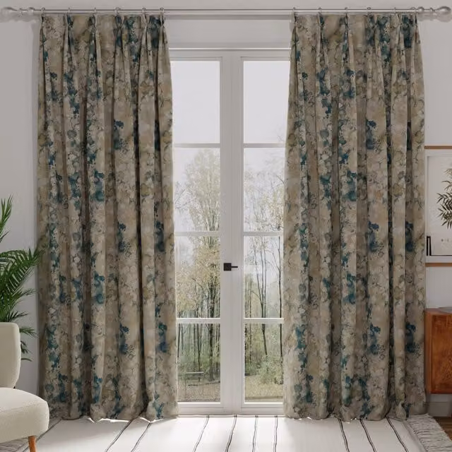 Terrys Made to Measure Blackout Fabric Curtain Panel in Blue Graphic Design