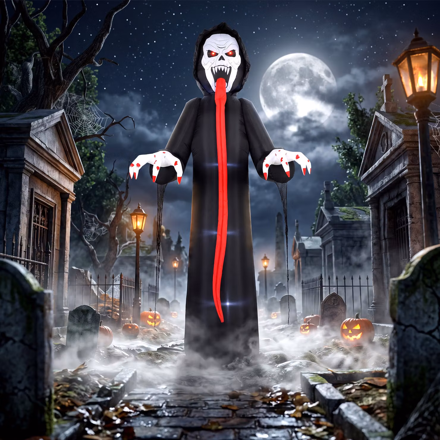 Outsunny 10 FT Inflatable Skeleton Halloween Decoration with Built-in LED Lights in Black – 8
