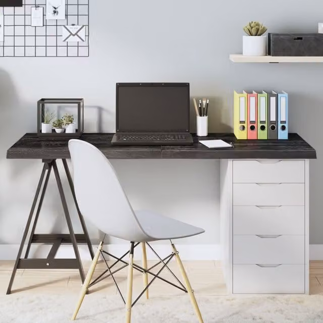 Berkfield Home Table Top Countertop in Treated Solid Oak Wood, Dark Grey, W: 140 cm, D: 50 cm, H: 2-4 cm – 1