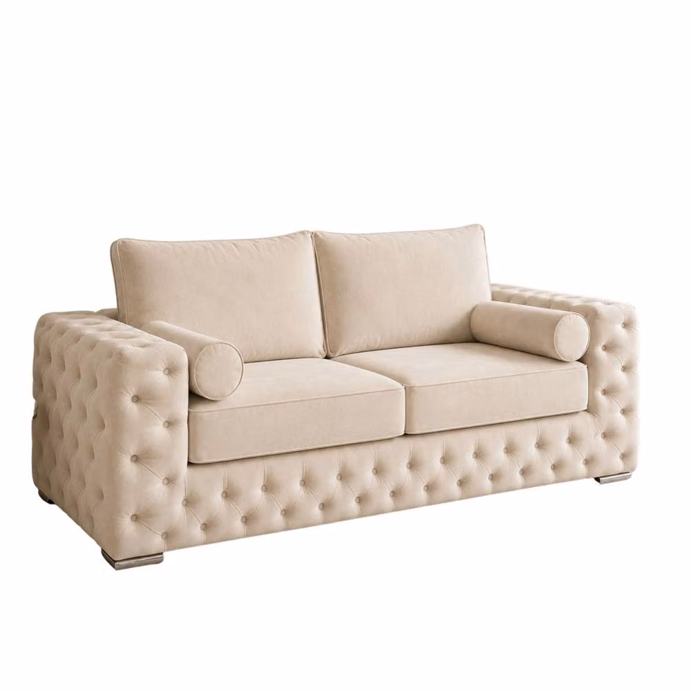 Stratus Interiors Ashley Tufted Chesterfield 2 Seater Fabric Living Room Sofa in Beige – 2