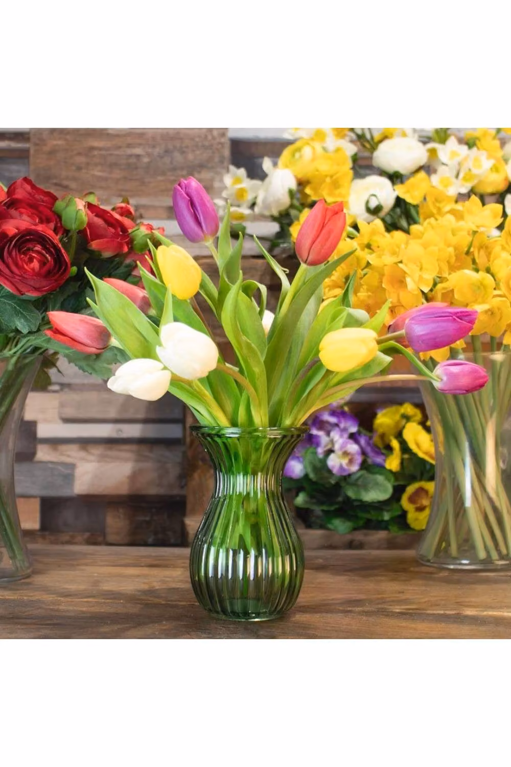KDMD Green Harper Fluted and Flared Glass Tabletop Vase, 6 Pack, Height: 14 cm – 3