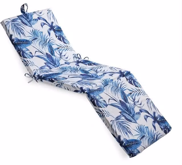 Livinluxury Tropical Printed Sunlounger Pad in Blue with Water-Repellent and Removable Cover
