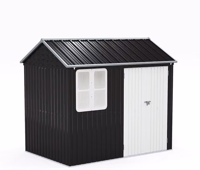 Lifeideas Metal Garden Shed with Window in Charcoal Black and White