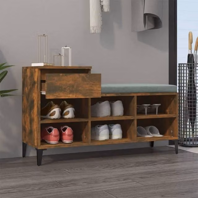 Berkfield Home Smoked Oak Shoe Cabinet in Brown, W/D/H: 102 x 36 x 60 cm