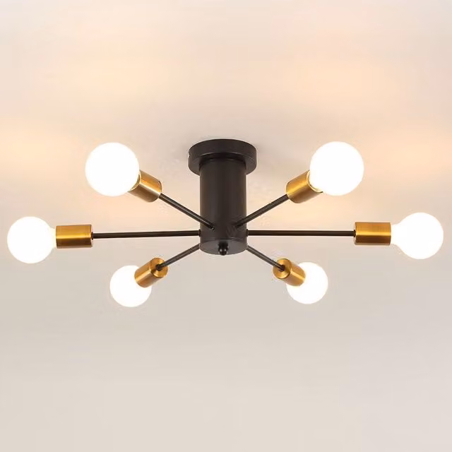 Garwarm 6-Light Dimmable Sputnik Sphere Chandelier in Black Metal and Glass