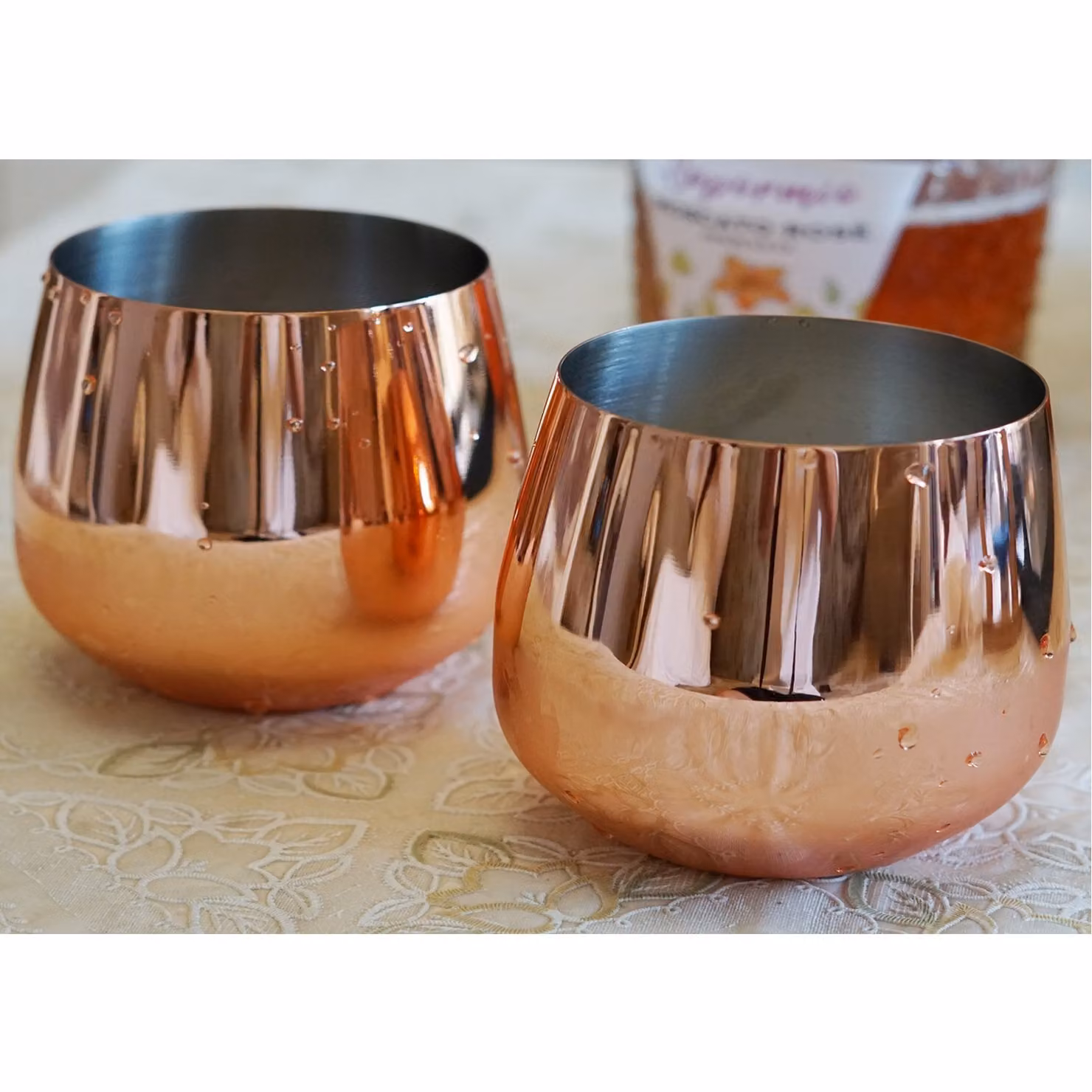 Gr8 Home Set of 2 Copper Stemless Wine Glasses in Stainless Steel, Bronze/Orange – 2