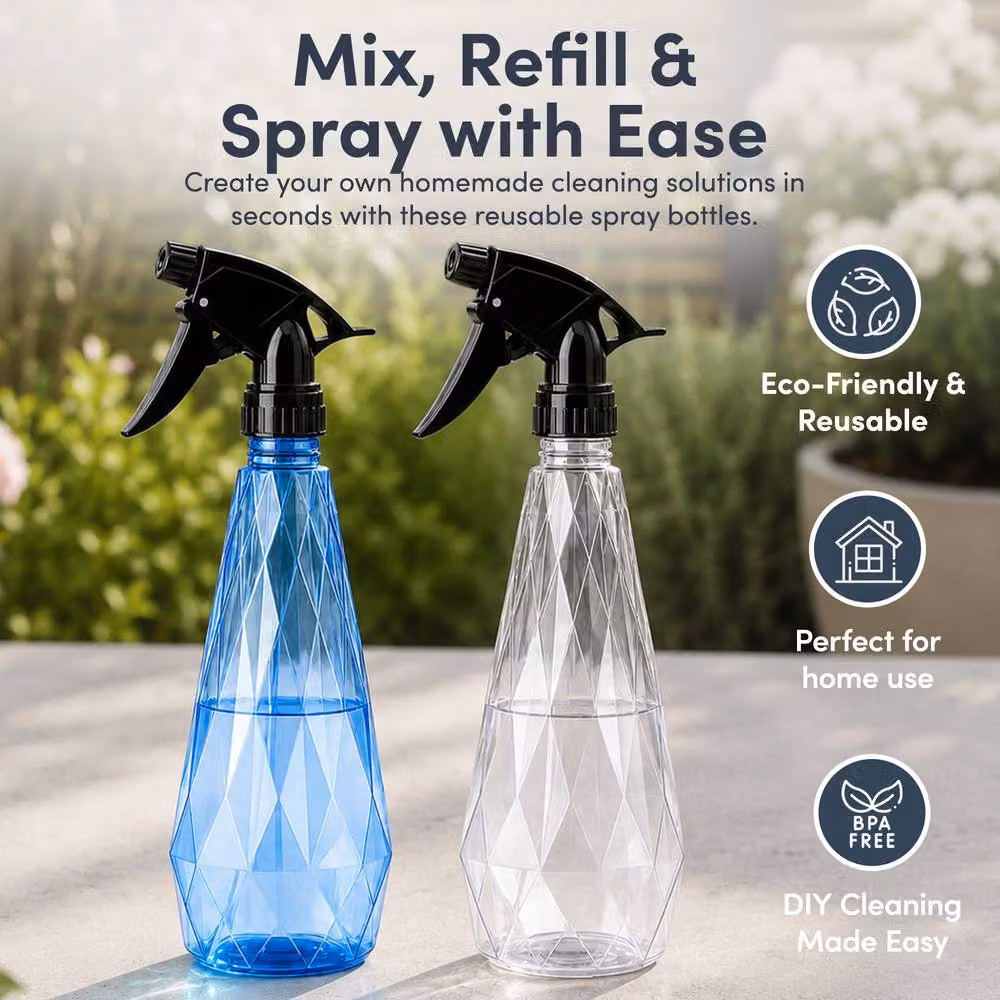Keplin Manual Water Spray Bottles 2 Pack, 600ml, Blue and Transparent – 7