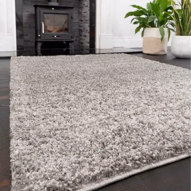 The Rug House Silver Grey Modern Shaggy Rectangular Rug W: 220 cm, D: 160 cm