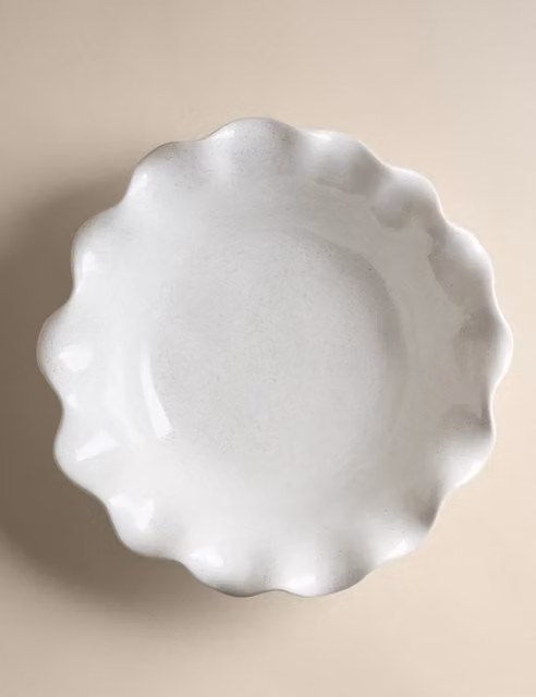 M&S Stoneware Ruffle Serving Bowl in Beige and White