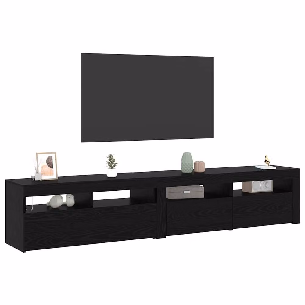 Berkfield Home Modern TV Cabinets with LED Lights in Black Oak Engineered Wood, 2 Piece Set – 3