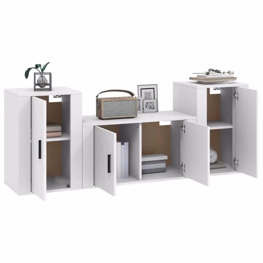 Berkfield Home 3 Piece Classic White Matt MDF TV Cabinet and Lowboard Set – 2