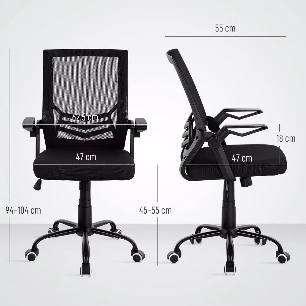 STILVORA Black Fabric Task Chair with Flip-up Armrests and 360 Degree Swivel – 2