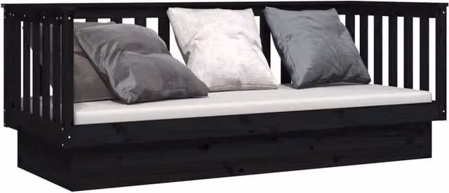 Berkfield Home Beautiful Day Bed in Black Solid Pine Wood, W/D/H: 90 x 190 cm