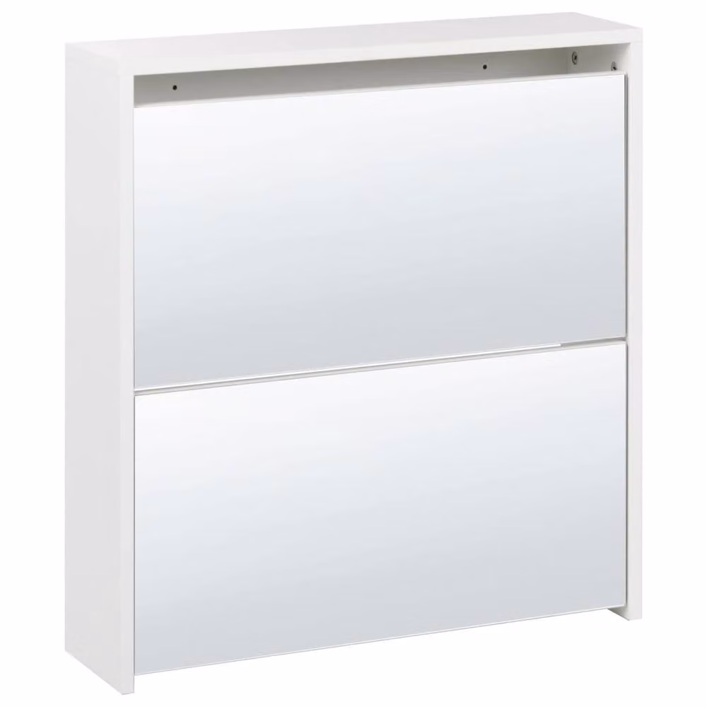 Wyld and Coco Modern White MDF Shoe Cabinet with Mirror Doors and 2 Tilting Compartments, W/D/H: 67 x 17 x 63 cm – 2