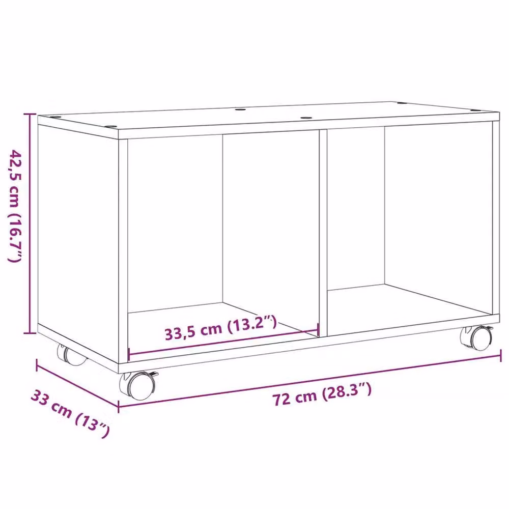EONLION Rolling Cabinet in Old Wood Brown, W/D/H: 72 x 33 x 42.5 cm – 2