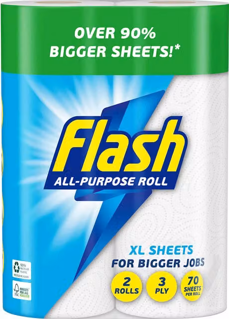 Flash All Purpose Kitchen Towels XL, Pack of 2, White