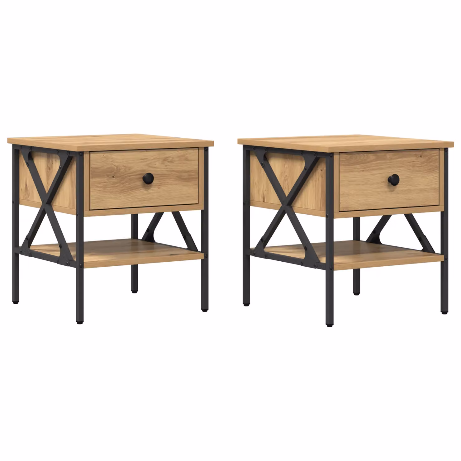 Berkfield Home Set of 2 Artisan Oak Bedside Tables in Beige, W/D/H: 40 x 42 x 45 cm – 1