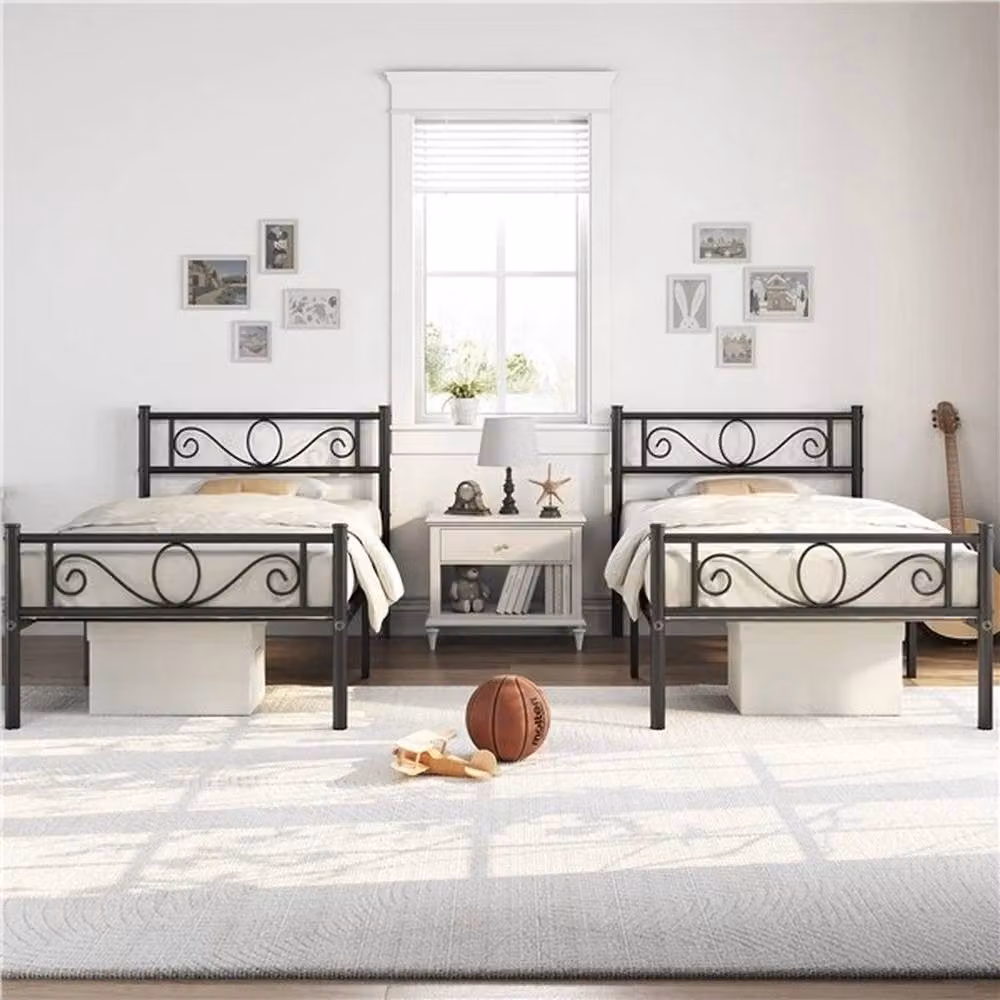 NESTLUNE Single Metal Bed Frame, Black Industrial Iron Platform Bed, W/D/H: 90 x 190 cm – 4