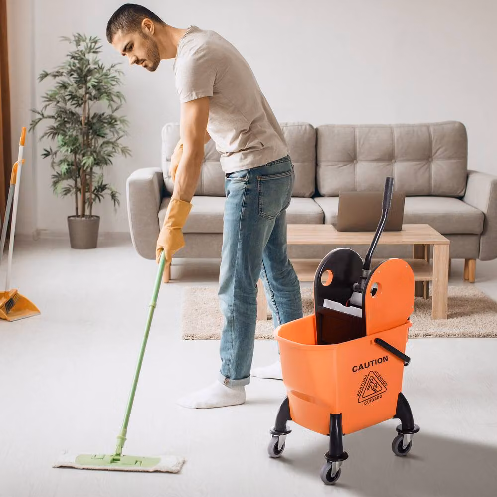 STILVORA Mop Bucket with Wringer and Wheels in Orange – 2