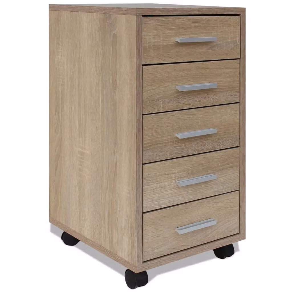 Berkfield Home Office 5 Drawer Unit in Brown Oak with Castors – 2
