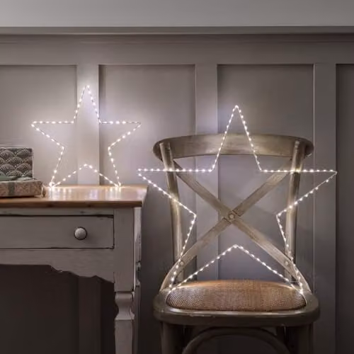 Lights4fun Set of 2 Osby Star Silhouette Dual Colour LED Indoor Christmas Lights in White, Battery Operated with Remote Control and Timer – 2