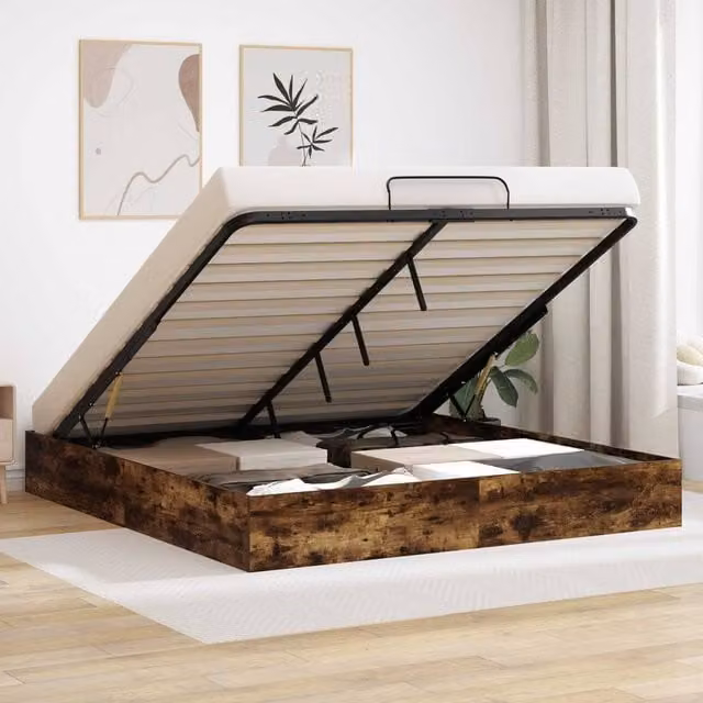Berkfield Home Modern Ottoman Bed Frame in Smoked Oak Brown, W/D/H: 180 x 200 x 25 cm