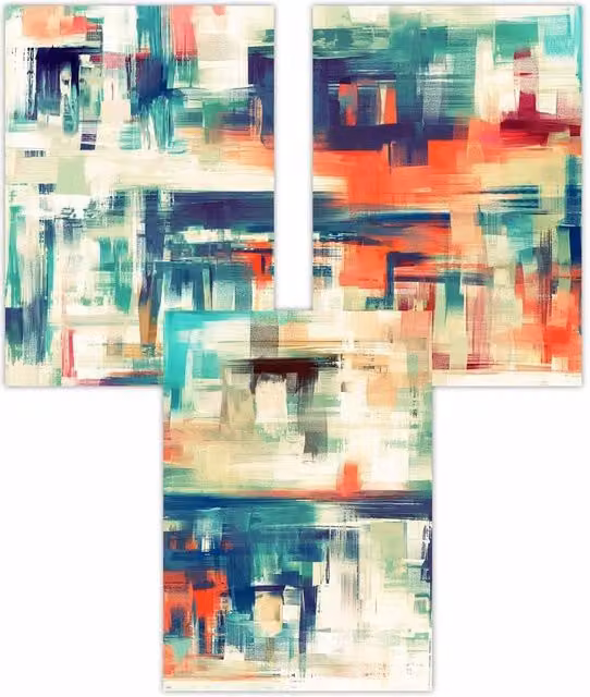 ARTZE Set of 3 Modern Geometric Abstract Strokes Art Posters in Blue, Teal and Red, W: 30 cm, H: 42 cm