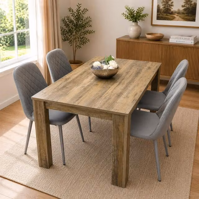 Kosy Koala Rustic Brown and White Rectangular Dining Table and Chair Set