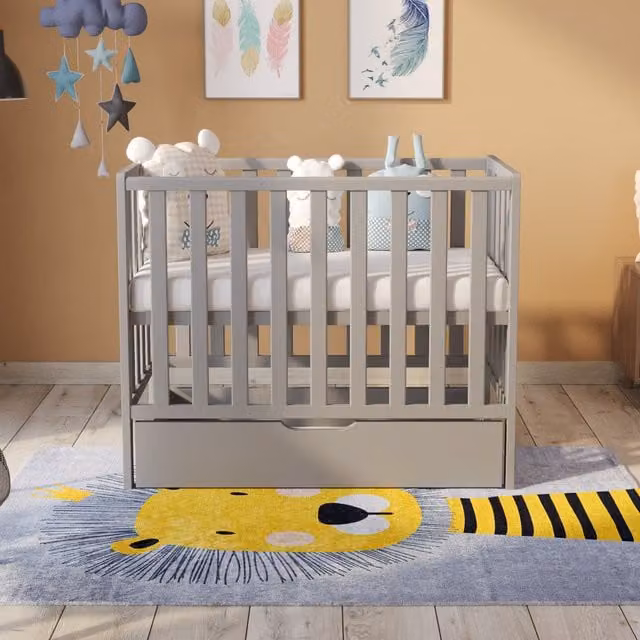 Love For Sleep Paris Space Saver Cot with Drawer and Mattress in Grey