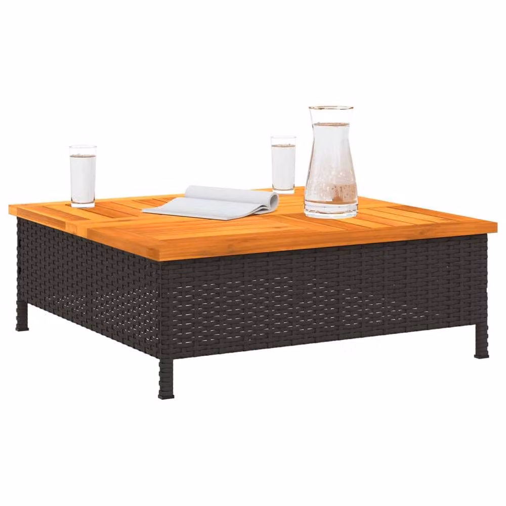 Berkfield Home Black Rattan and Acacia Wood Garden Table W/D/H: 70 x 70 x 25 cm – 4
