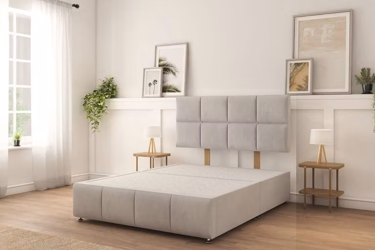 Sloomy Brington Naples Small Single Divan Bed Set with 26 inch Strutted Headboard in Silver Velvet Fabric, W/D/H: 80 x 190 cm
