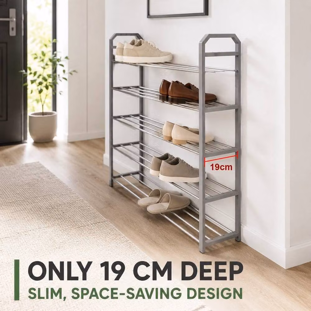 Kelvenix 5 Tier Plastic and Metal Shoe Rack Tall Storage Shelf in Grey – 3