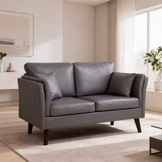 ERGOVEXA Two-Seater Leathaire Sofa in Grey with Scatter Cushions, Featuring a Rubberwood Frame and Foam Upholstery, W/D/H: 137 x 72 x 88 cm – 1