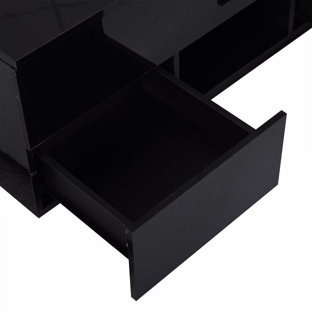 Merax High Gloss Lift-Top Coffee Table with Hidden Storage and LED in Black, W/D/H: 100 x 45 x 43 cm – 7