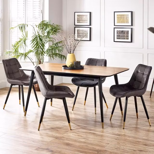 Julian Bowen Findlay Rectangular Walnut Table and Grey Hadid Chairs Set