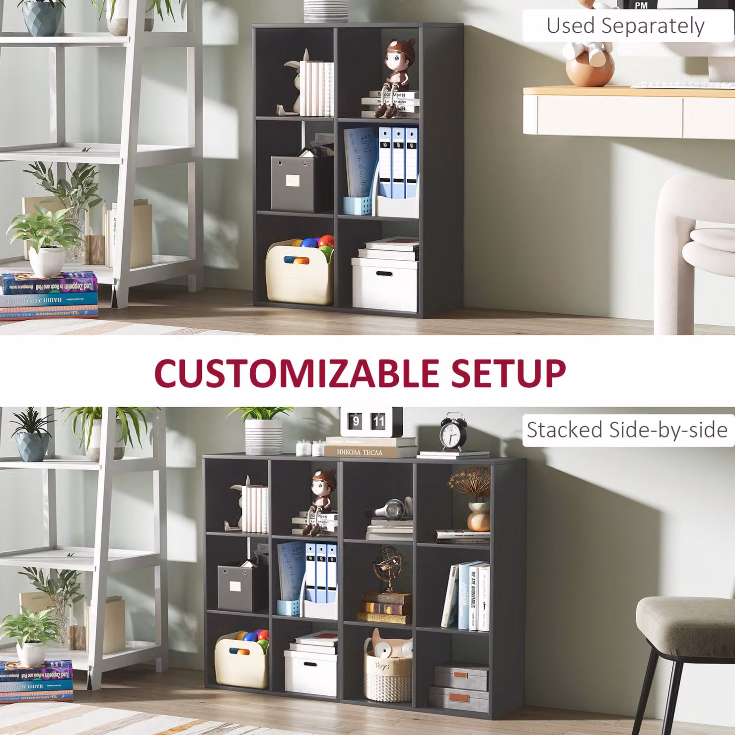 HOMCOM 6-Cube Modern Bookshelf in Black – 3