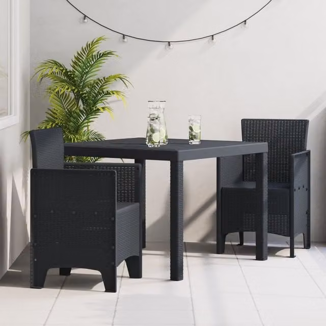 Berkfield Home 3 Piece Anthracite Poly Rattan Garden Dining Set