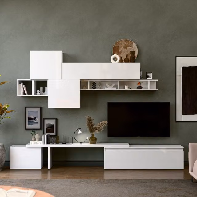 Decorotika Bilbao Wall Mounted Entertainment Center in High Gloss White