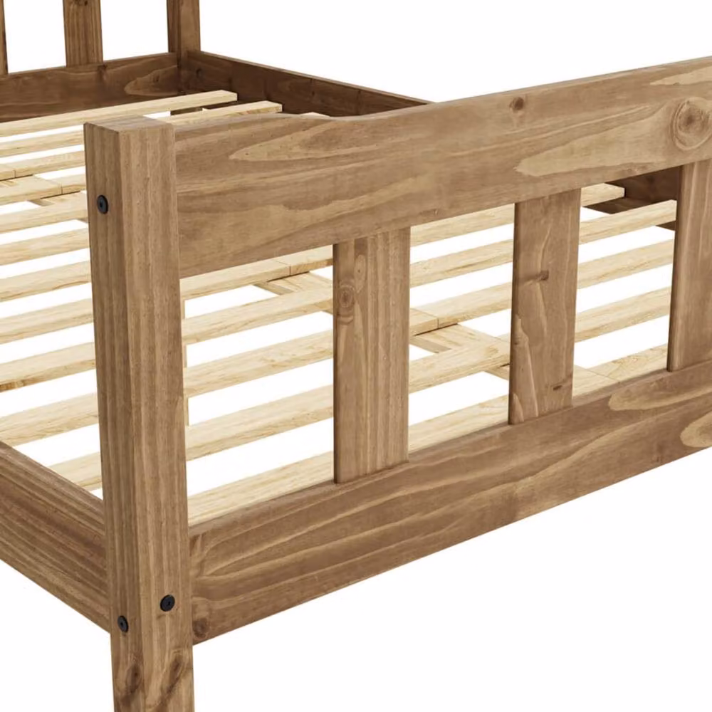 Wyld Haus Tralee Double Pine Bed with Slatted Headboard and Footboard in Brown – 3