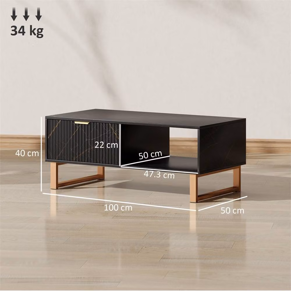 Kelvenix Modern Marble-Effect Coffee Table in Black and Gold – 2
